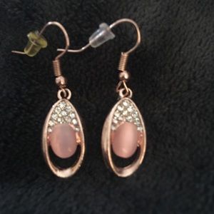 3 Pc Set Necklace & Earrings Pink Crystal & Diamond Gold Necklace & Earring